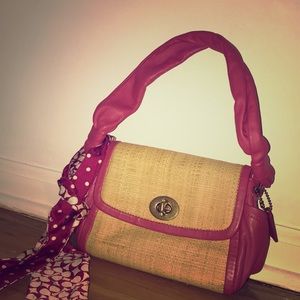 *LOWEST PRICE!!* Pink Straw Body Leather Coach Bag